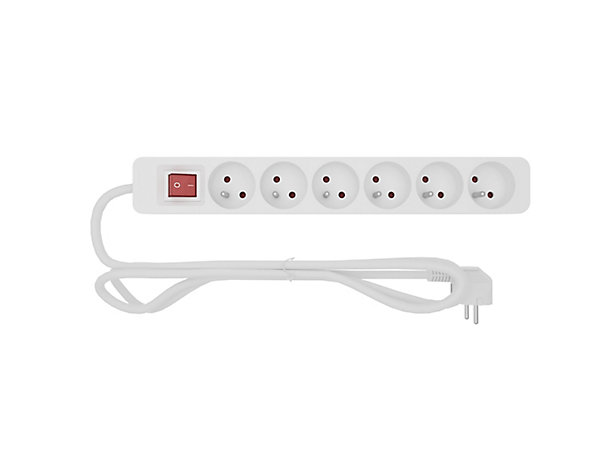 Multiprise avec interrupteur 6 prises blanc 1 m