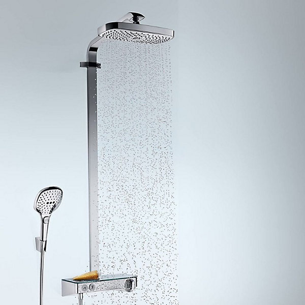 Colonne de douche thermostatique HANSGROHE Raindance Select E 300 EcoSmart avec mitigeur 30 cm chromé   tablette AddStoris