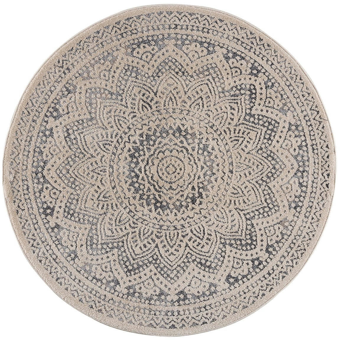 FLÄT - Tapis rond scandinave tressées crème et gris 120x120cm