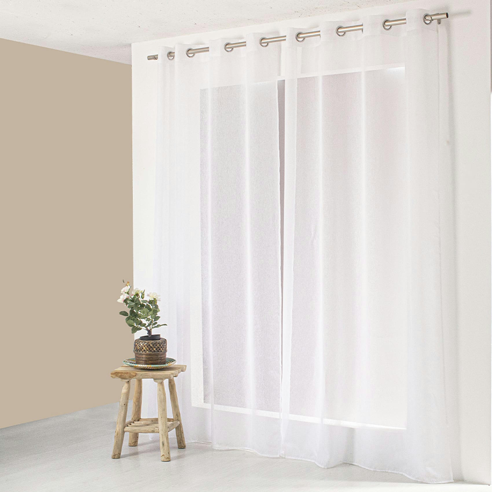 - Voilage uni en polyester sablé blanc 140x280 cm