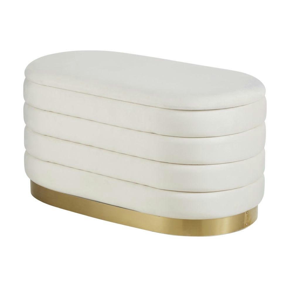 - Pouf coffre en velours blanc et doré