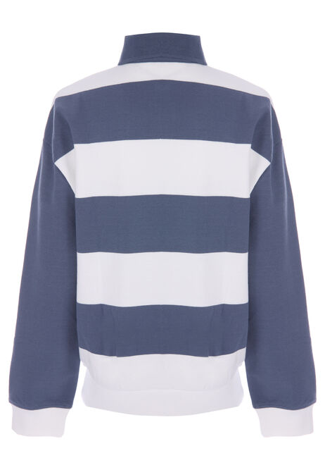 Older Boys Blue Stripe Rugby Sweat Top
