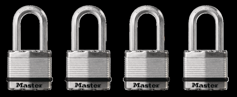 Master Lock 44mm-Wide Laminated Magnum Steel Keyed Padlocks with 38mm Shackle, Silver, 4-pk