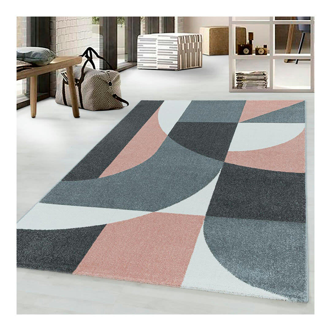 GROSBEC - Tapis géométrique scandinave en polypropylène rose 80x150