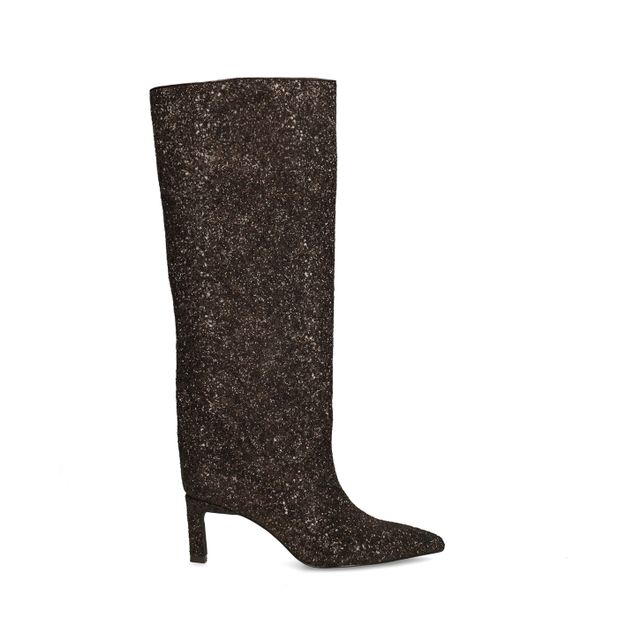 Bruine hoge glitter laarzen met hak