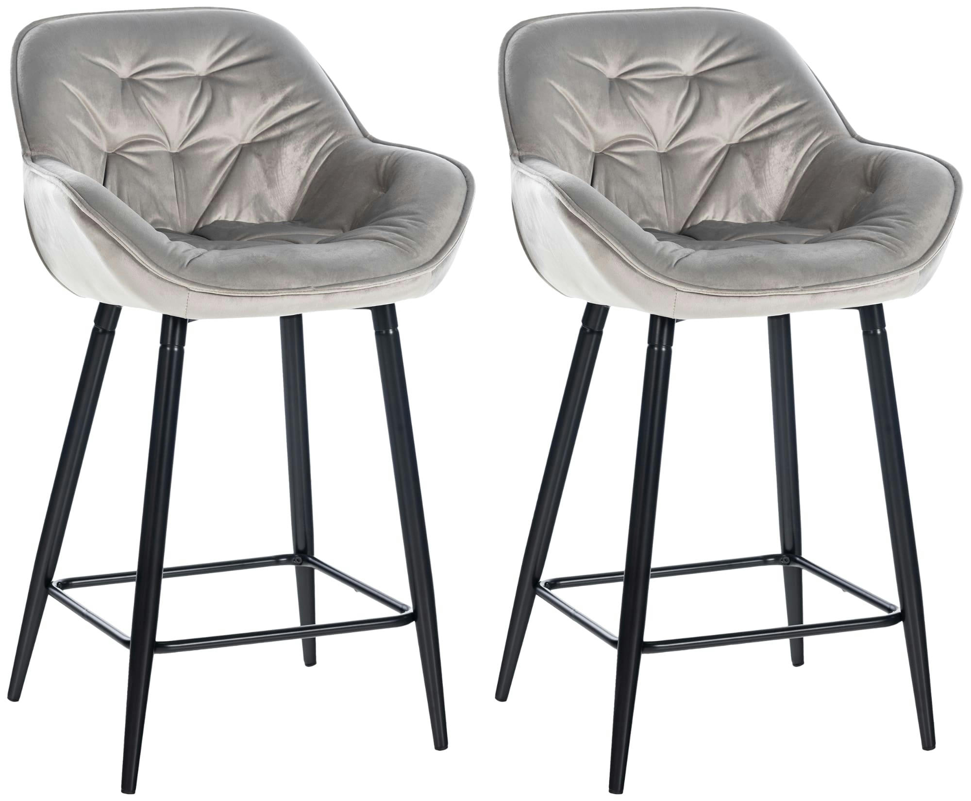 GIBSON - Lot de 2 Tabourets de bar Avec accoudoirs velours Gris
