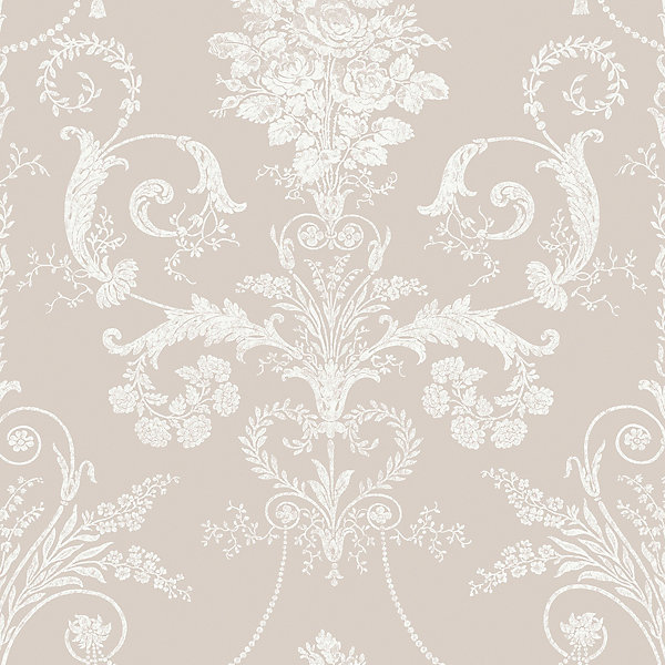 Papier peint vinyle intissé bouquet de roses beige, argent L.1000 x l.52 cm Laura Ashley Josette