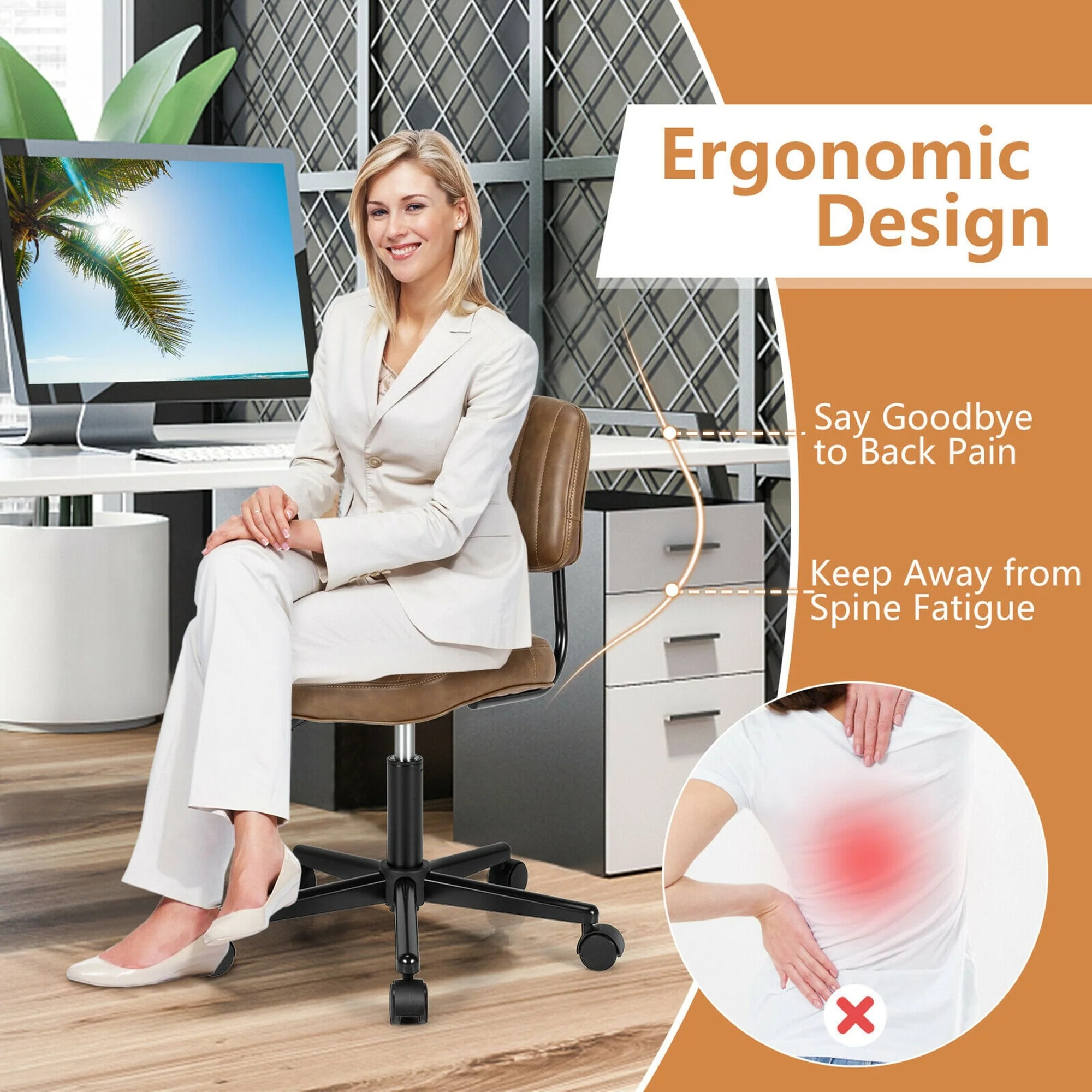 Gymax PU Leather Office Chair Adjustable Swivel Task Chair w/ Backrest - See Details