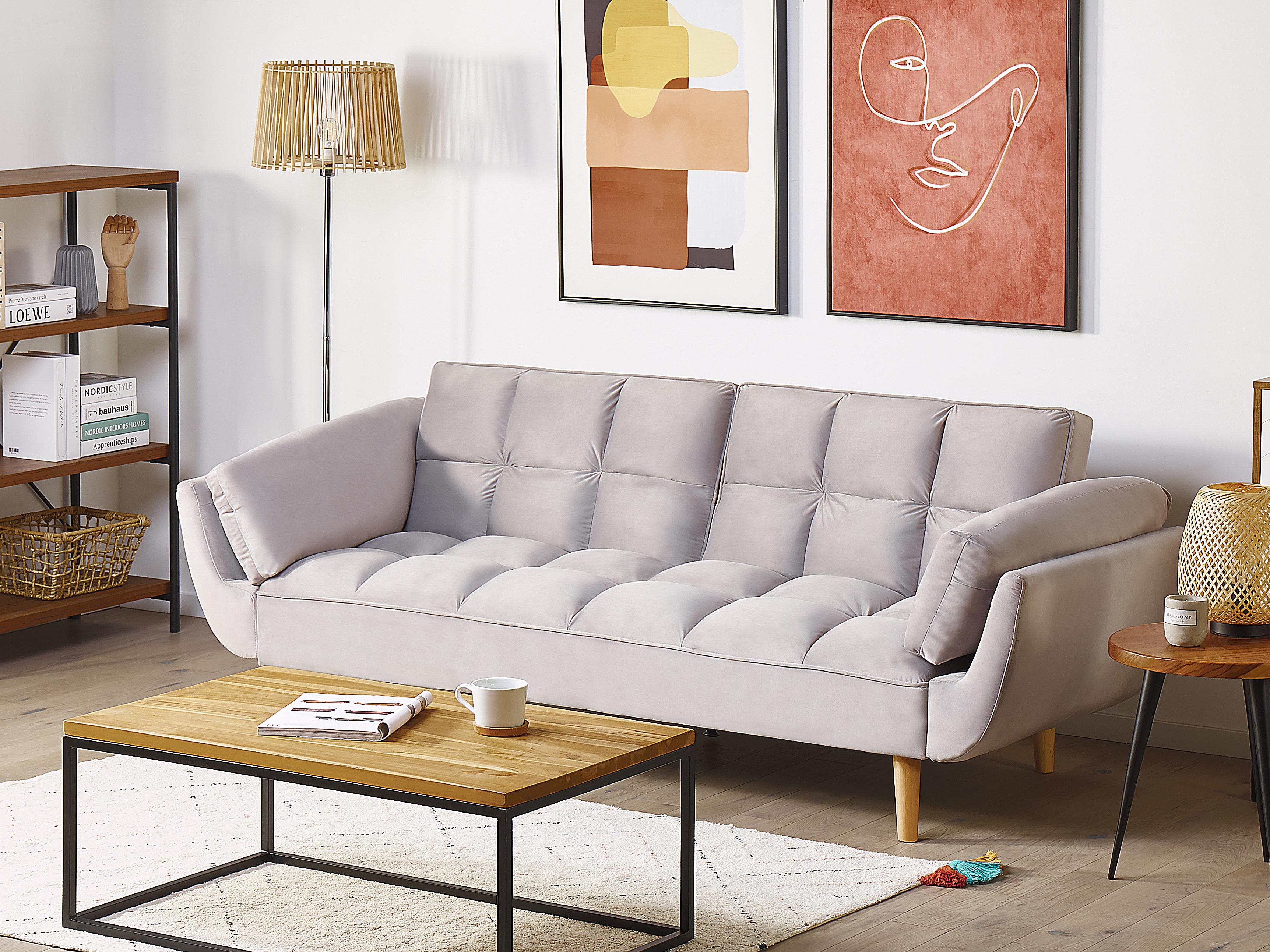 Sofa Bed 3 Seater ASBY Velvet Light Grey