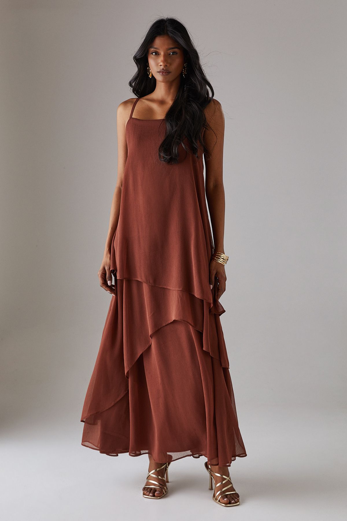 Warehouse Chiffon Strappy Asymmetric Maxi Dress