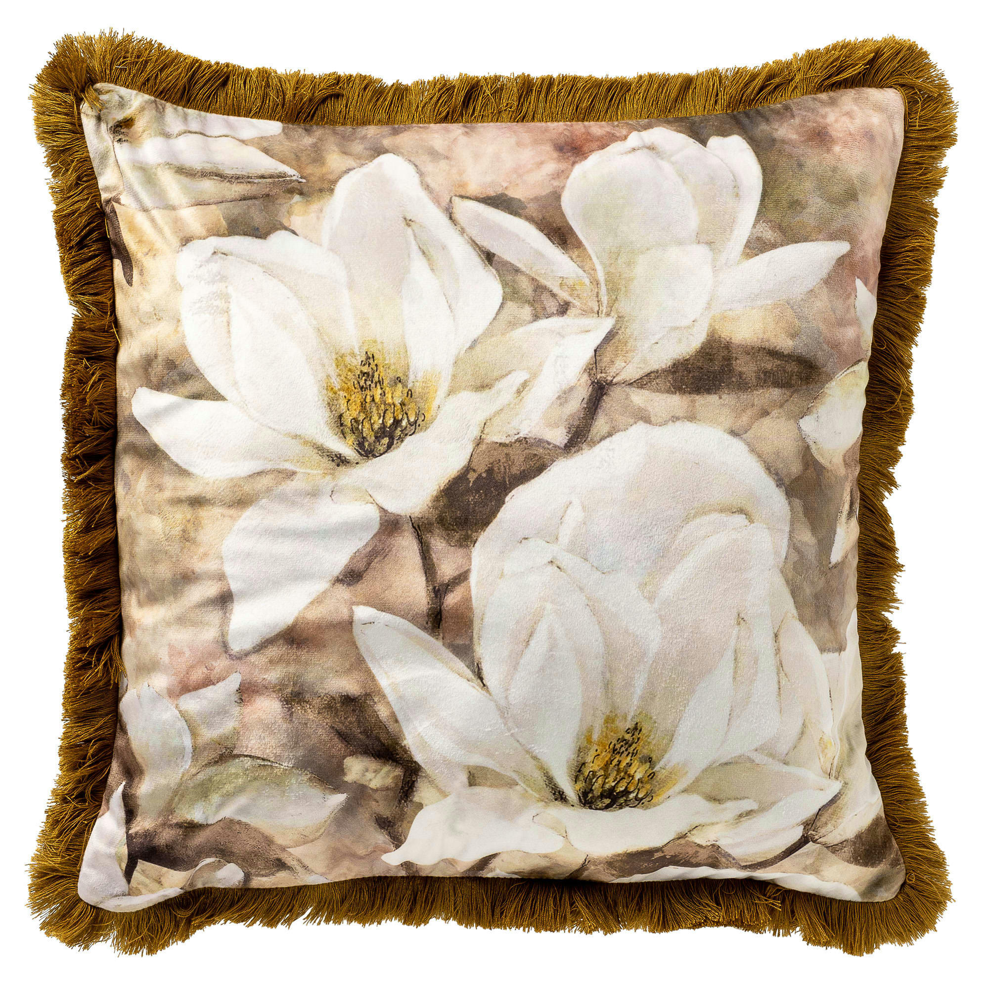 - Coussin - beige en velours 45x45 cm avec motif fleuri