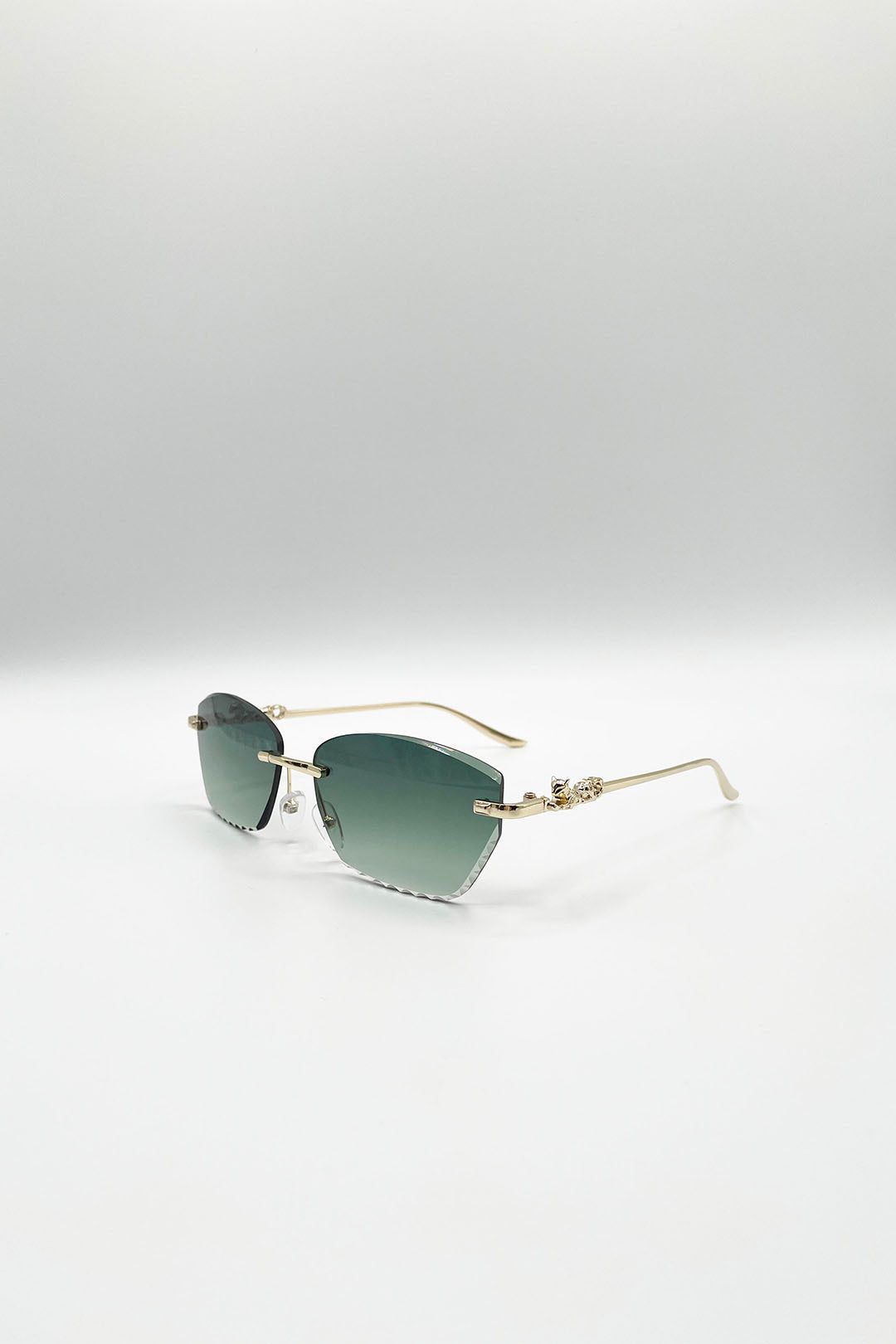 SVNX Cat Eye Rimless Sunglasses In Green