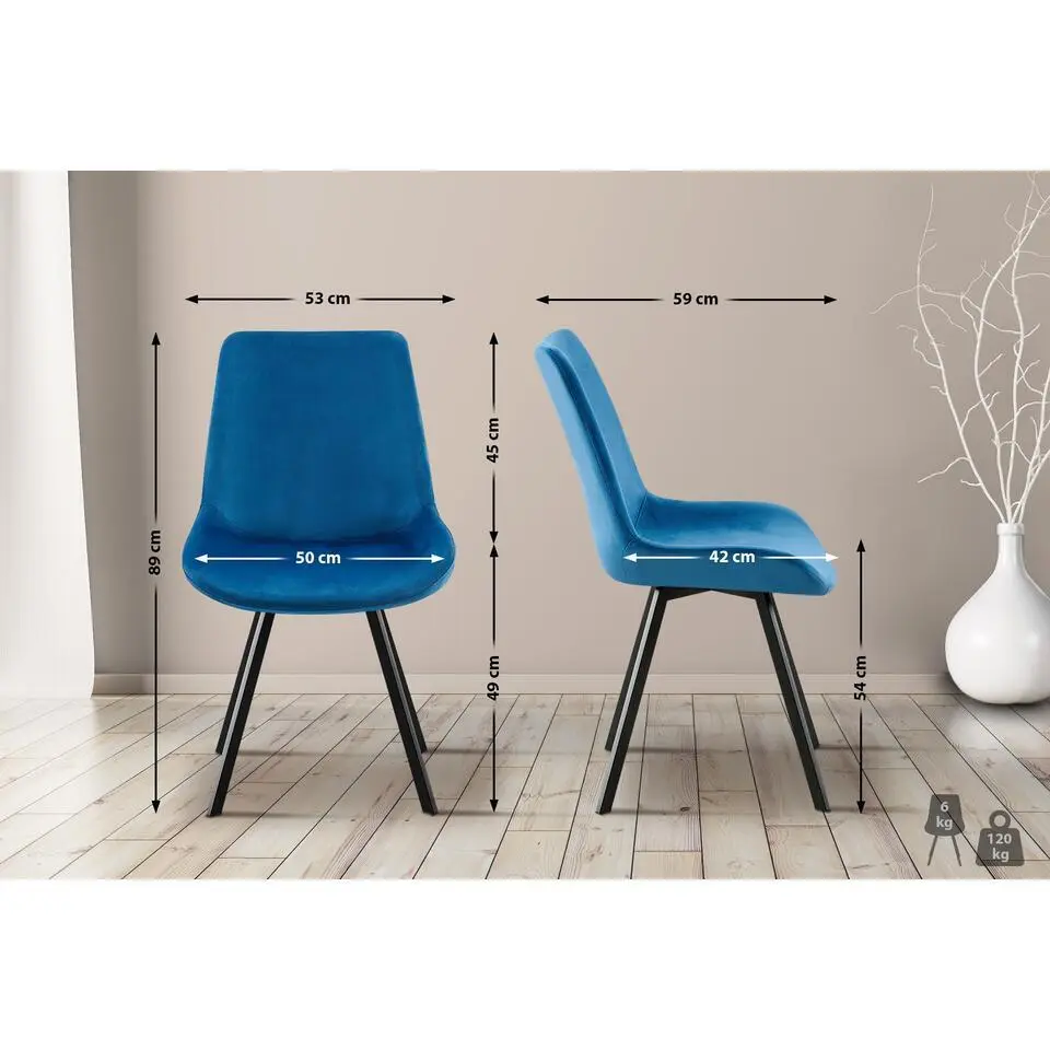 CLP Eetkamerstoel Lewes zwart Frame - Fluweel - donkerblauw