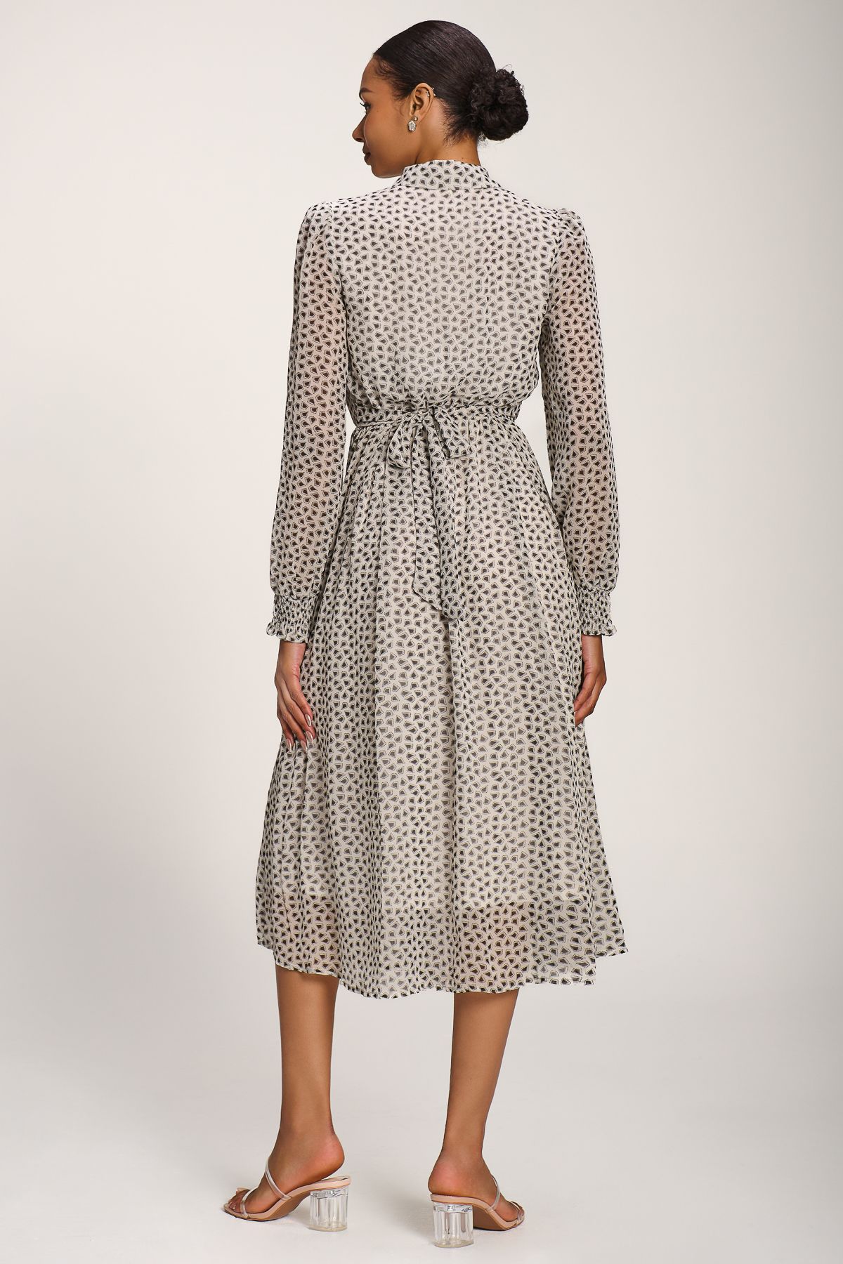 Jolie Moi Chiffon Ruffle Long Sleeve Shirt Dress
