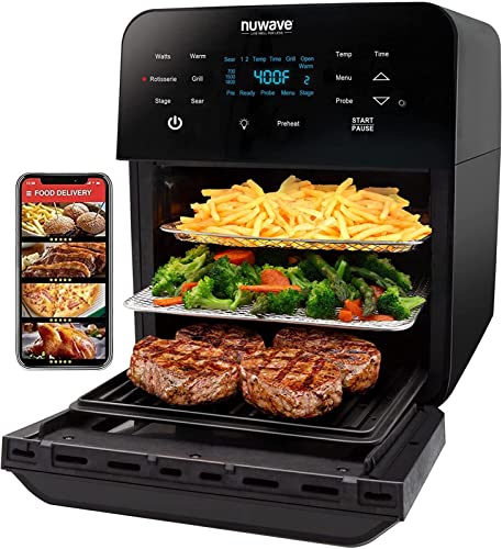 Nuwave Brio Air Fryer Oven, 15.5Qt X Large Family Size, SS Rotisserie Basket Skewer Kit, Reversible Ultra Non Stick Grill/Griddle Plate, Powerful 1800W, Integrated Smart Thermometer,Black : Home  Kitchen(7.25QT Brio Air Fryer)
