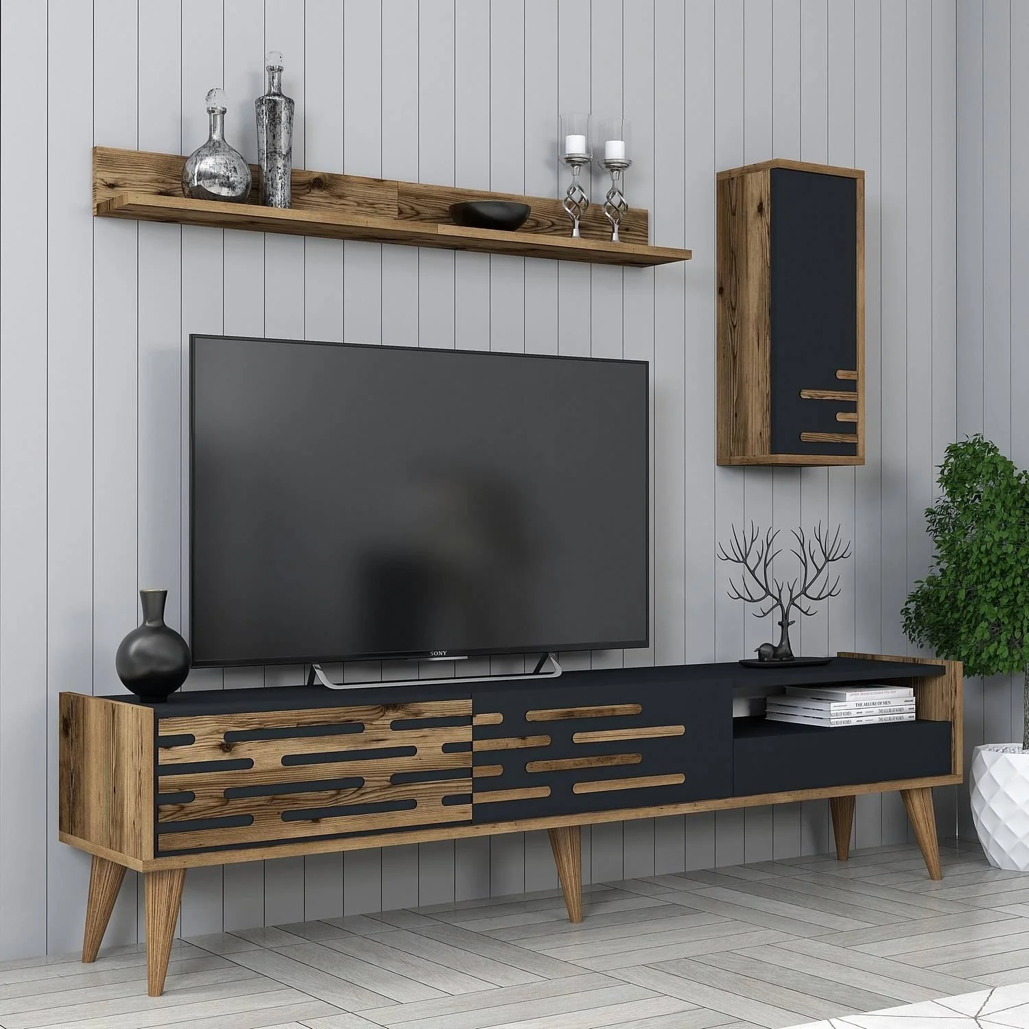 Set van TV-meubel en wandrekken Valensiya