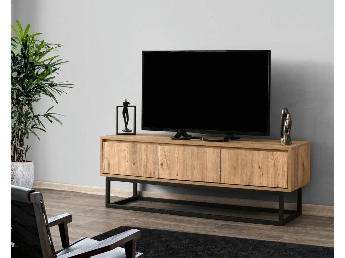 ROMKA - ROMKA - Meuble TV 140 cm Noir et Bois clair