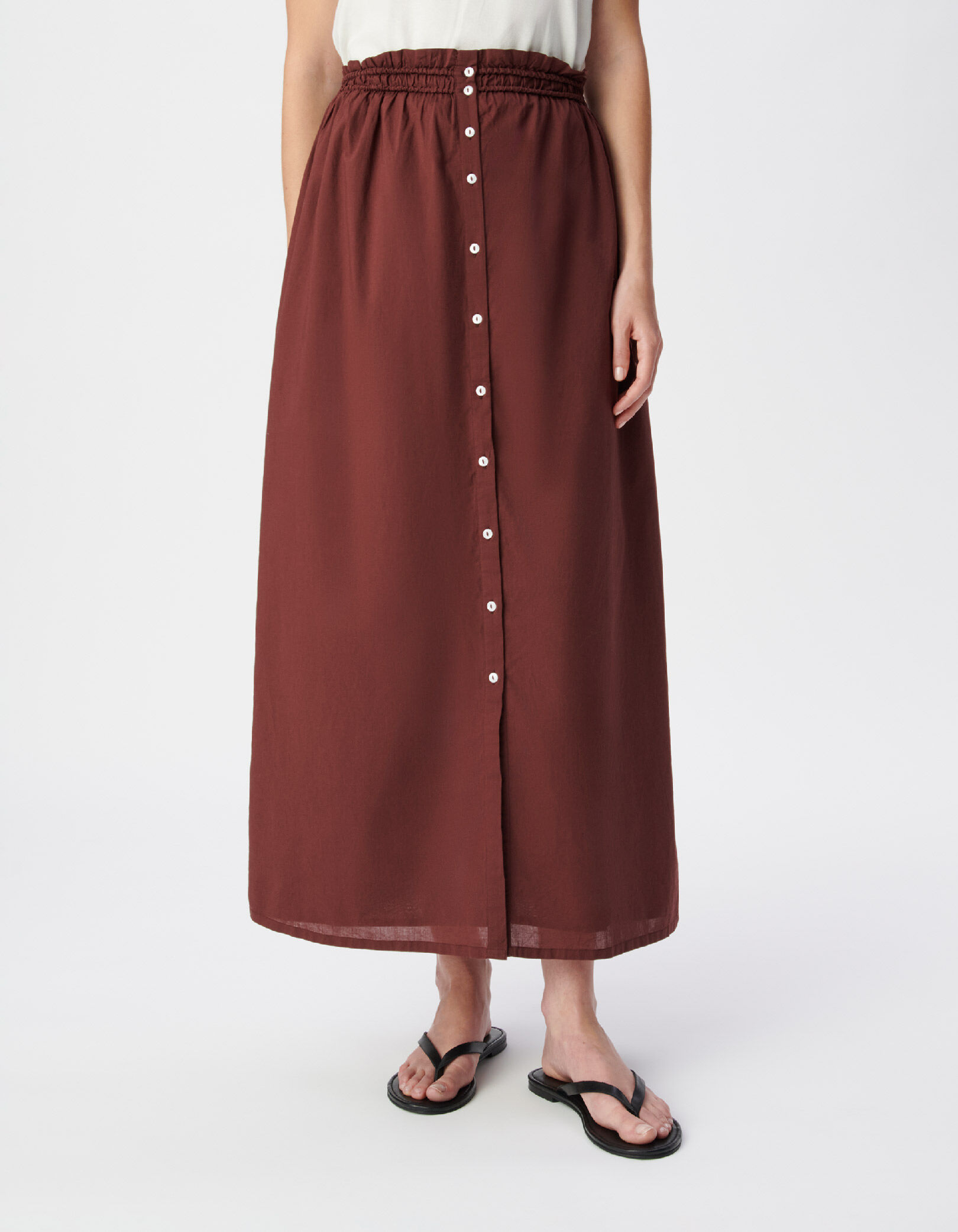 Jupe longue marron boutonnée Femme