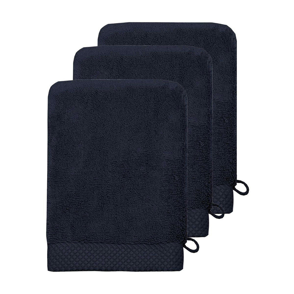 SENSOFT - 3 gants de toilette zéro twist 560gr/m²  bleu nuit 16x22 cm