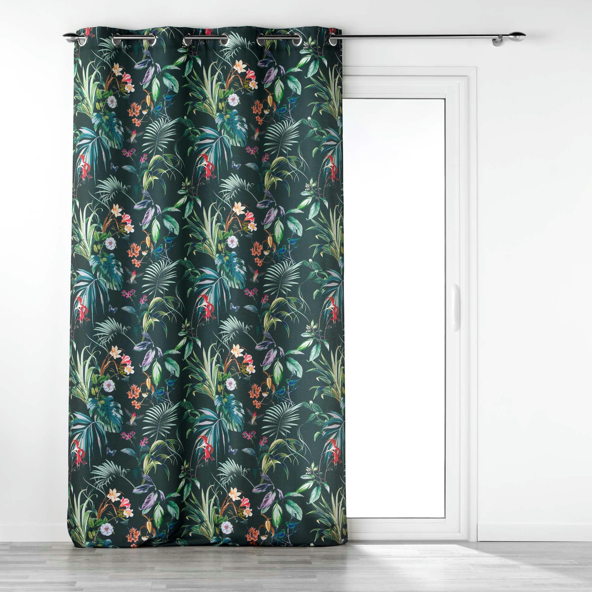 - Rideau tamisant esprit exotique polyester vert emeraude 140x260 cm