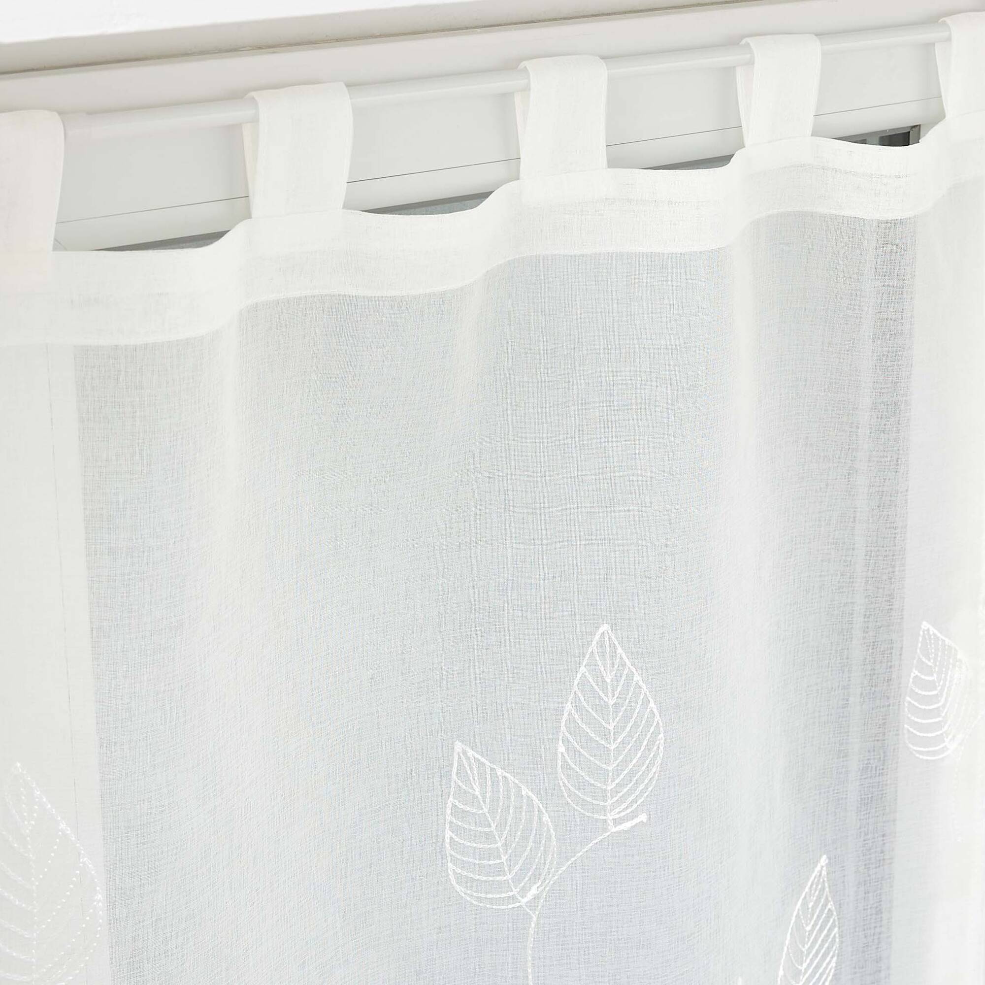 Vitrage voile brodé petites feuilles - la paire