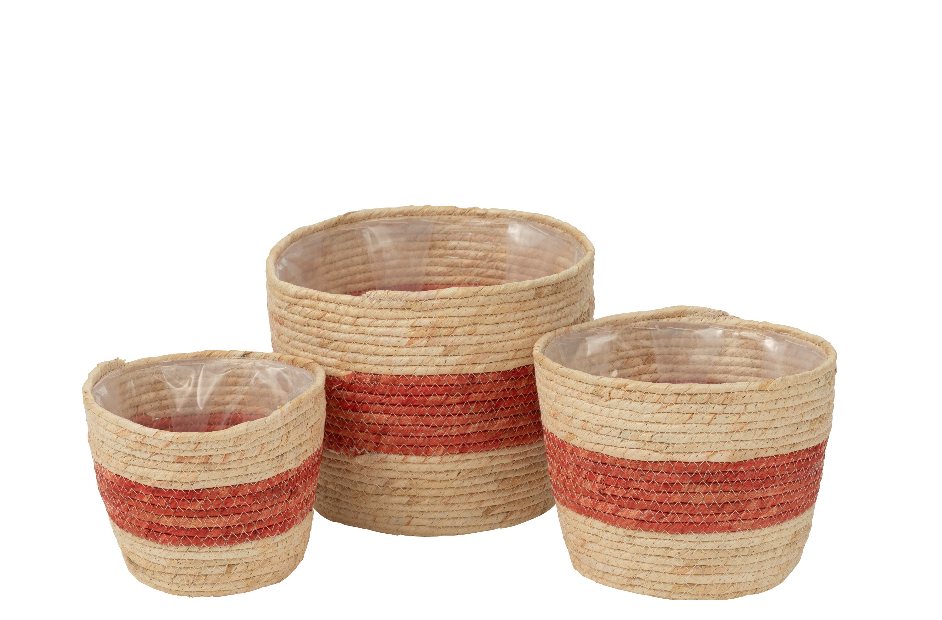 J-Line mand streep maïs - textiel - naturel rood - set van 3