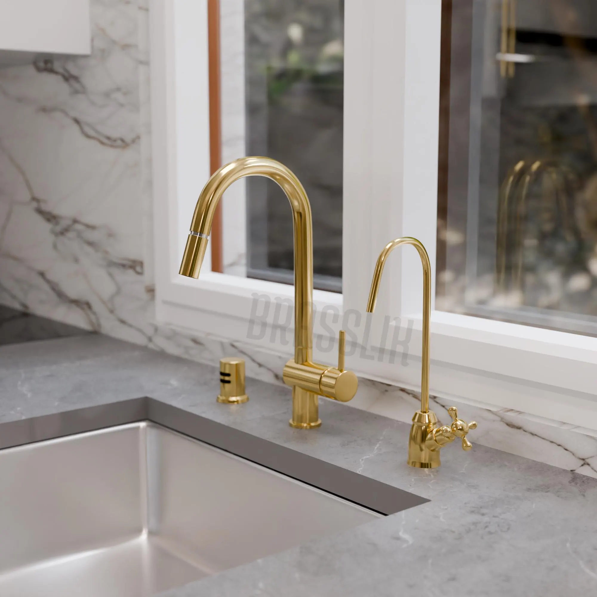 Unlacquered Solid Brass Pull-Down Kitchen Faucet