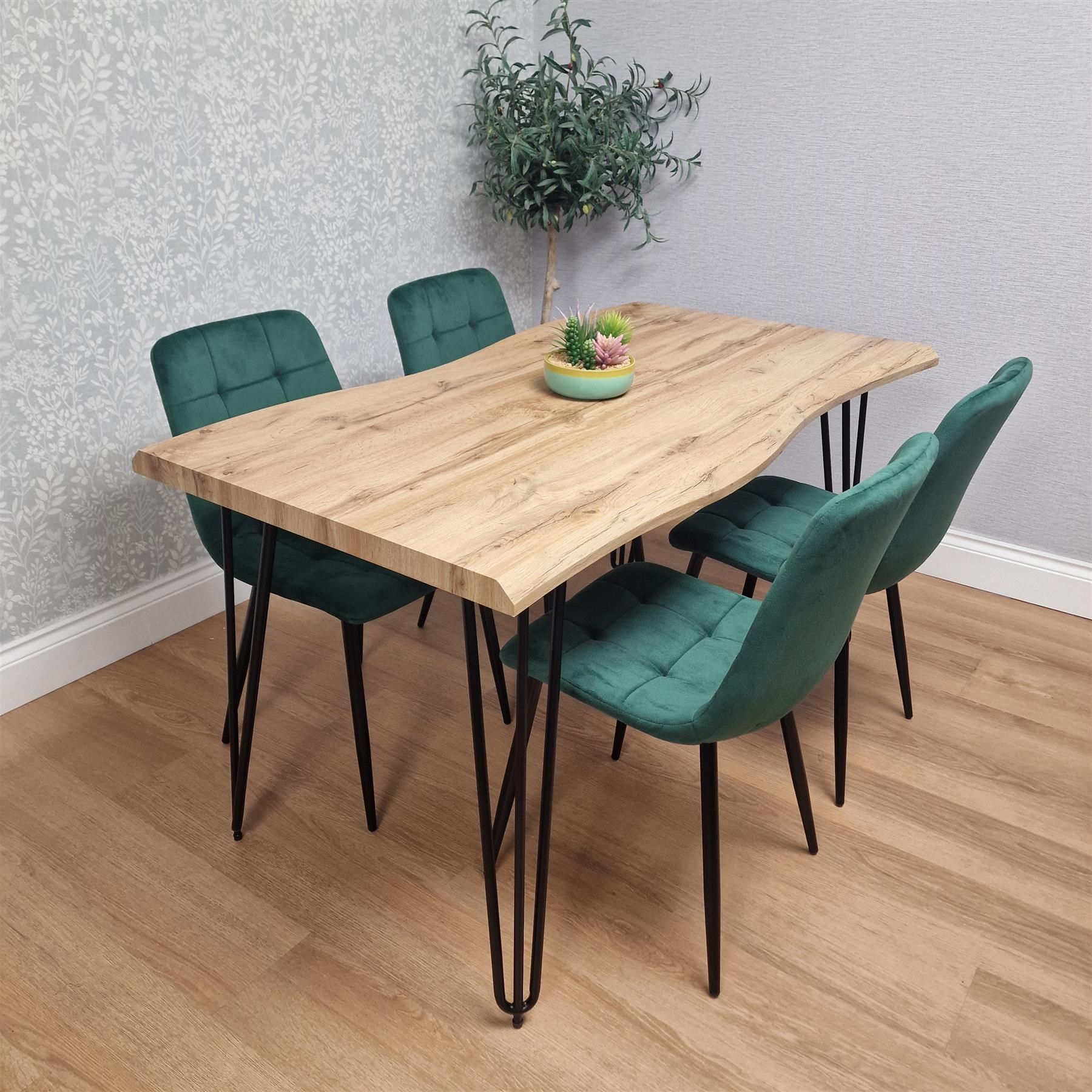 KOSY KOALA Dining Table Set and 4 Green Velvet Chairs Kitchen Home Furniture