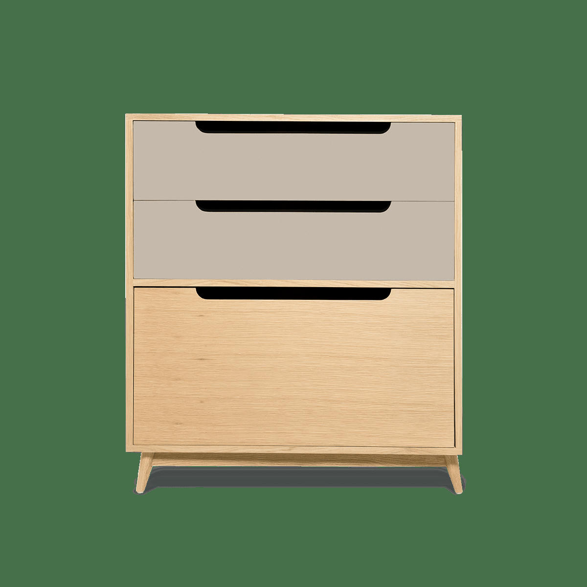 MOKA - Commode peu profonde, 3 tiroirs, couleur chene et beige - 96*86*40