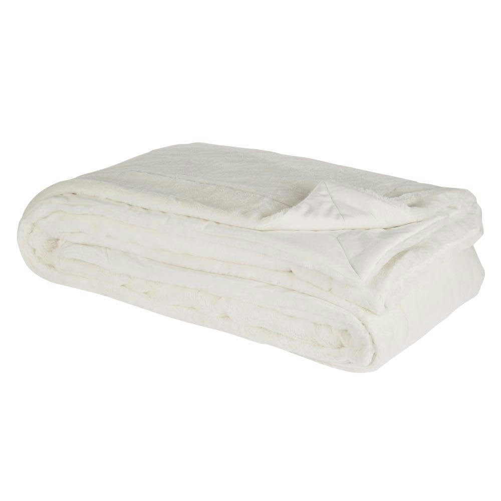 - Plaid en polyester recyclé imitation fourrure écrue 230x250