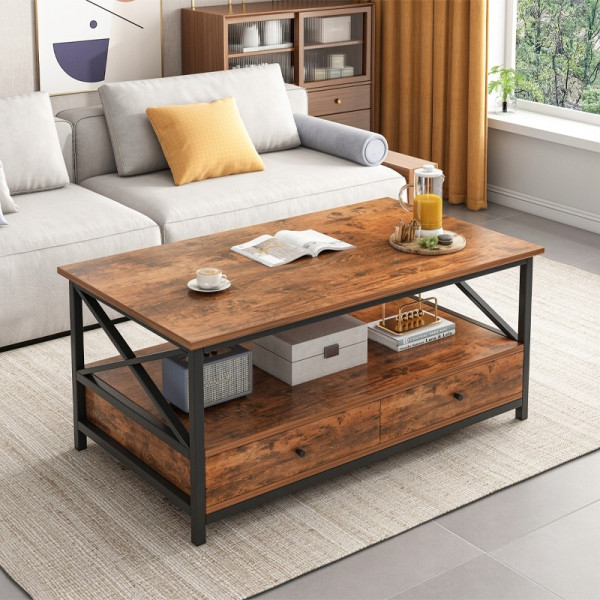 Ława industrialna stolik drewniany kawowy loft szuflady do salonu 100cm