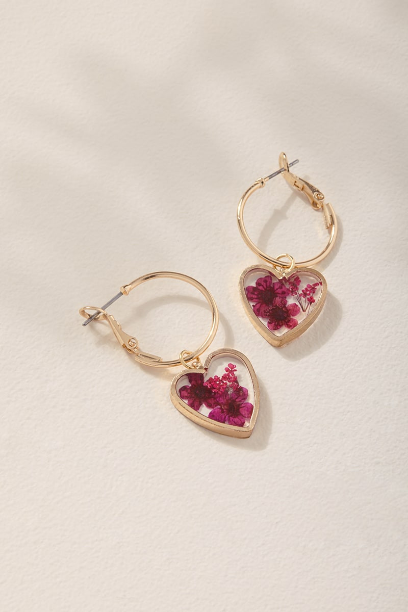 Alicia Flower Heart Charm Earrings