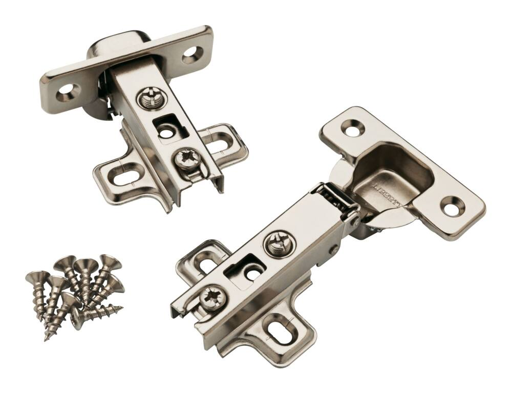 Peerless Full Overlay Hinges, 110-Degree, Satin Nickel, 35-mm, 2-pk
