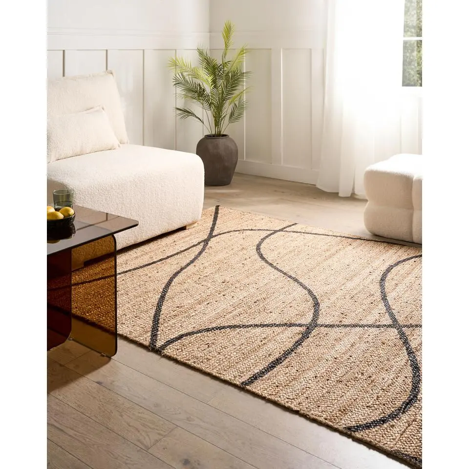 GHOTA - Vloerkleed - Beige/Zwart - 160 x 230 cm - Jute