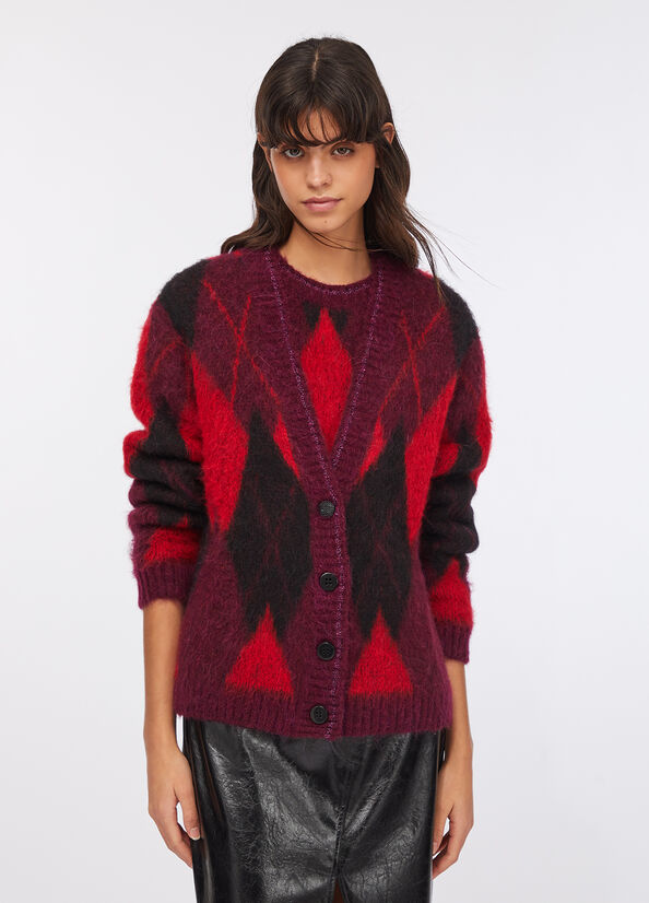 Cardigan a losanghe in lana e alpaca