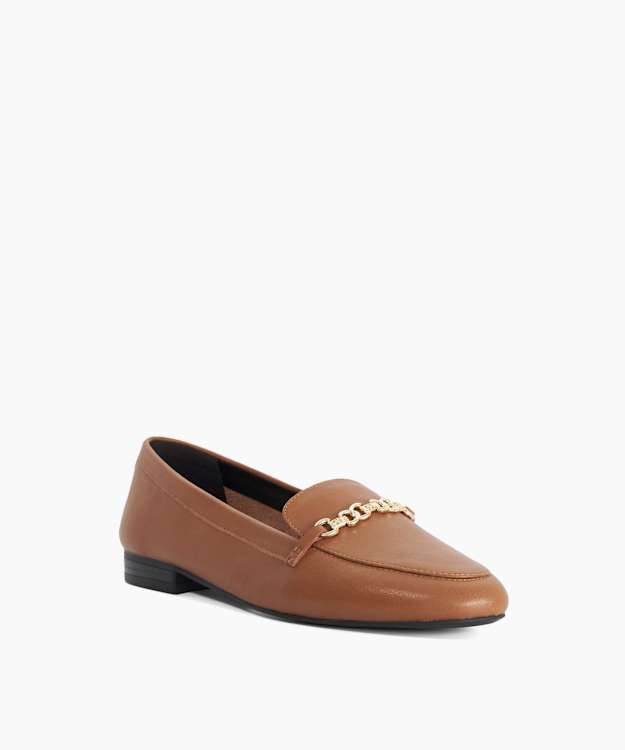 Gearing Camel - Leather Metal Trim Loafers