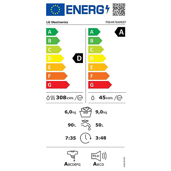 Lave-linge séchant 9/6kg 1400 tours/min blanc Lg F964R76WRST