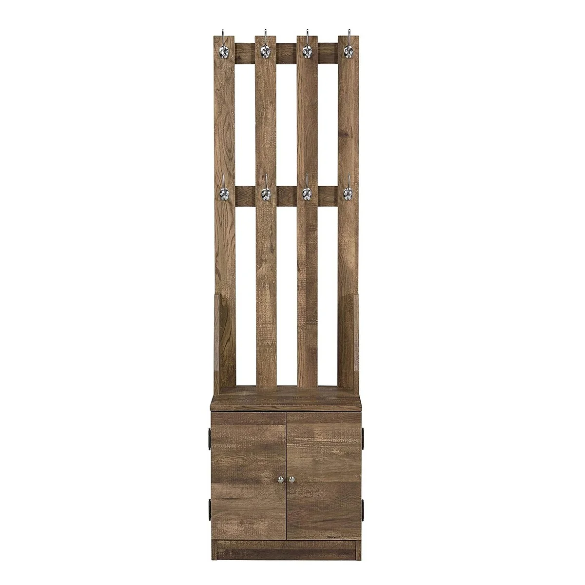 Oak Hall Tree with 8 Hooks, Bench, Cabinet