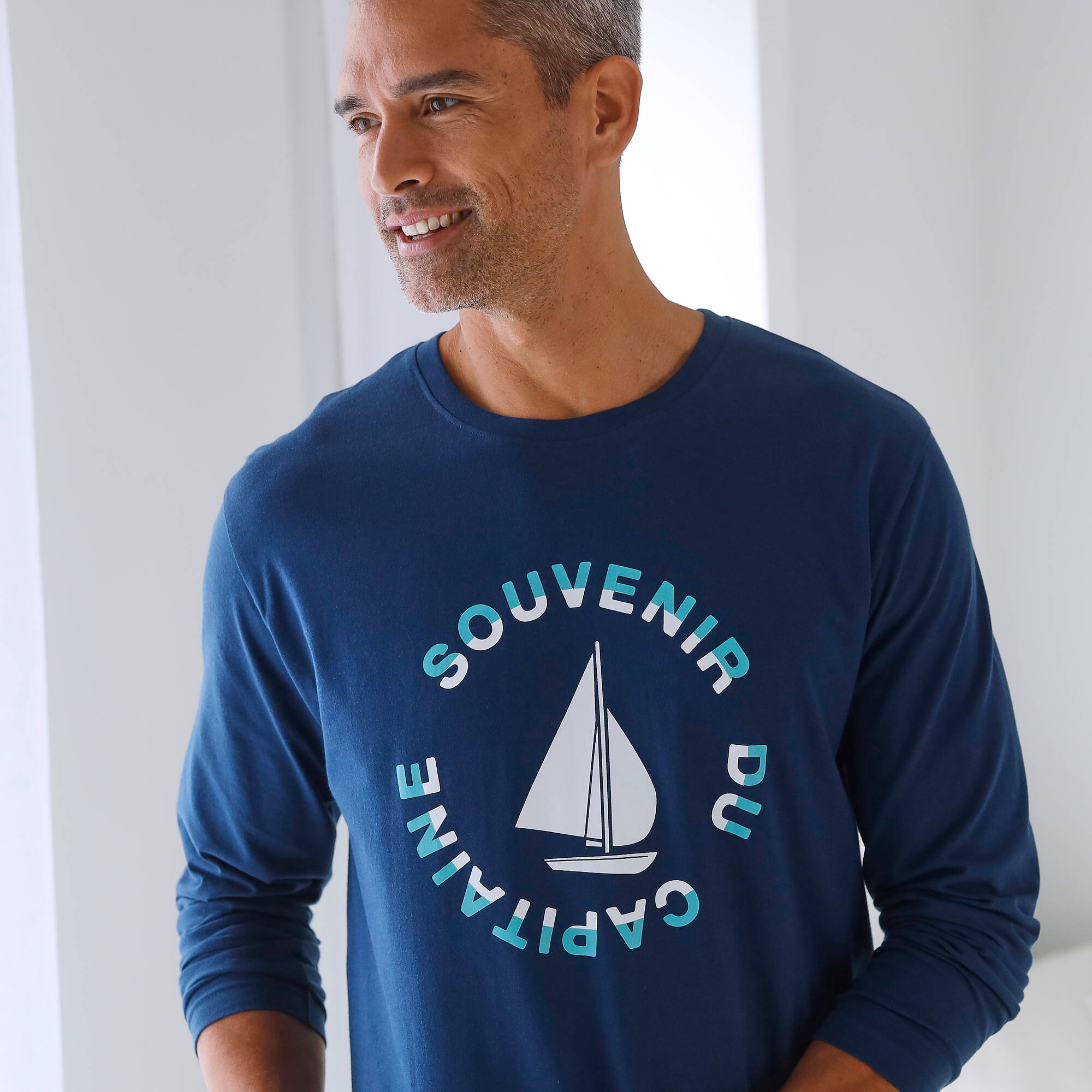 T-shirt pyjama manches longues motif bateau