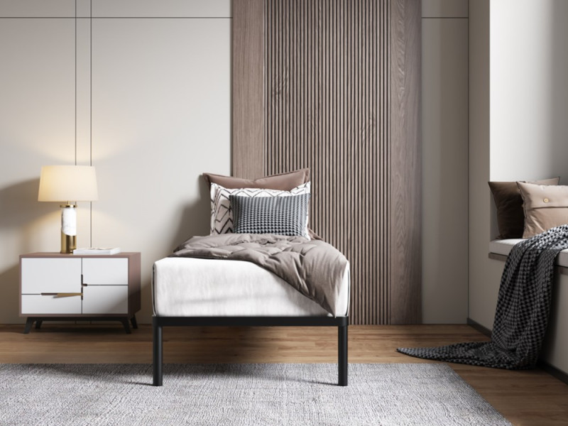 Stelaż Łóżka BED ALU 80x200 Metalowy Drewniane Listwy Nowoczesny czarny