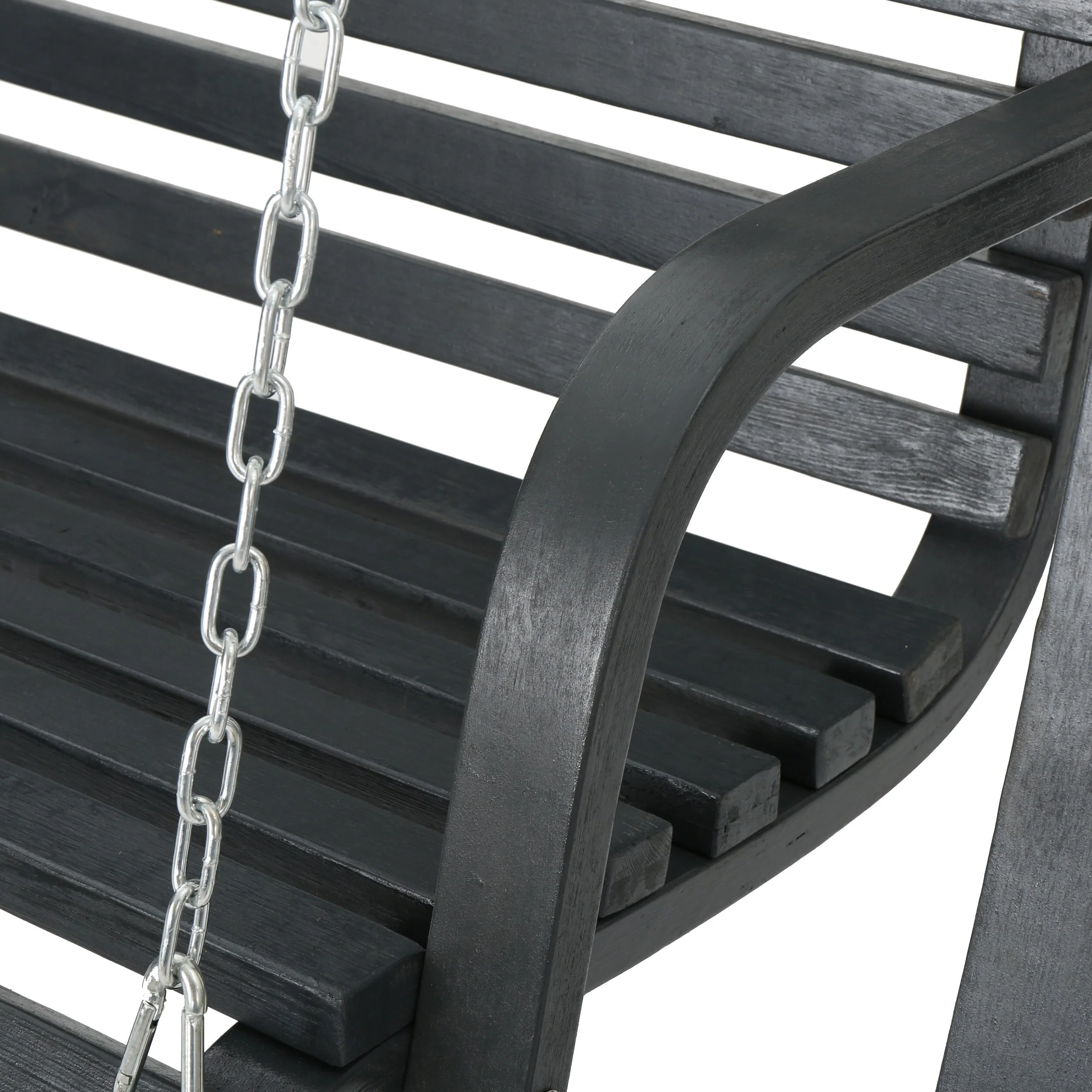 Wood Outdoor Swing Loveseat with Chains and Beam,Patio Garden Hanging Bench Seat