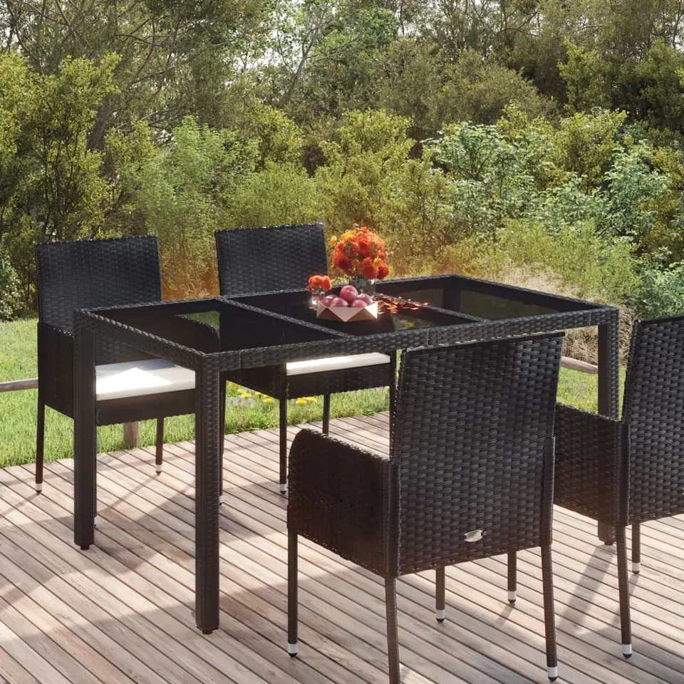vidaXL - Tuintafel Met Glazen Blad - Zwart - Poly rattan - 150 x 90 x 75 cm