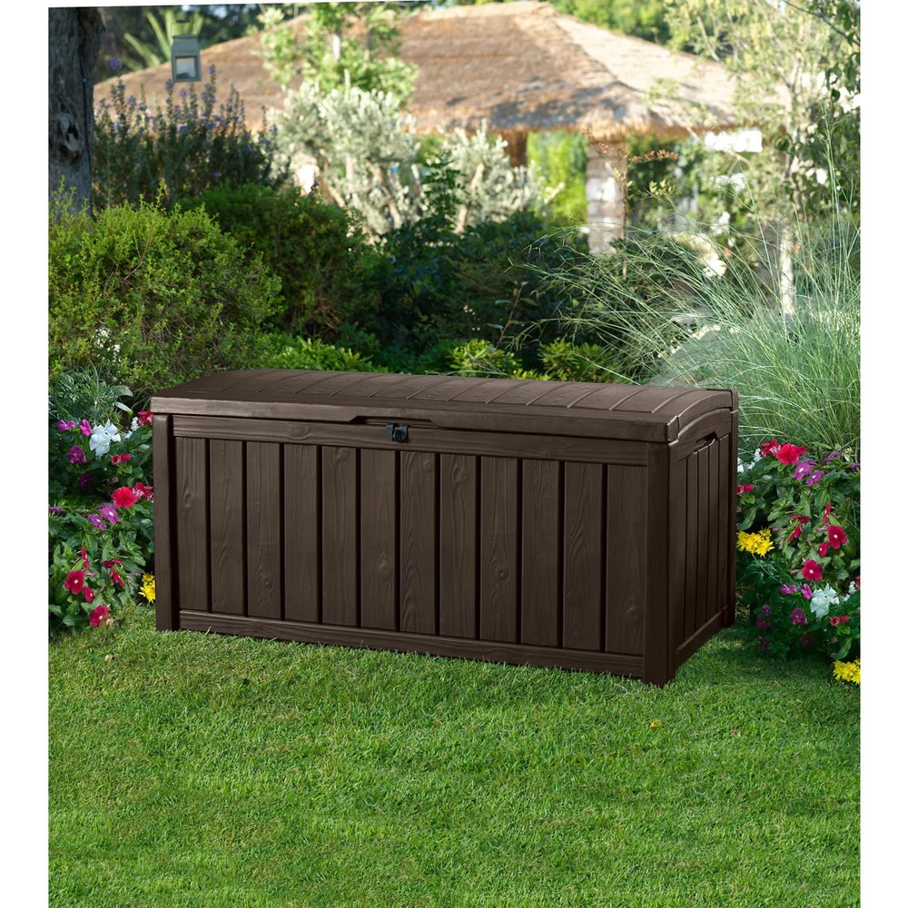Keter Glenwood 101 Gallon Large Durable Resin Outdoor Storage Deck Box For Furniture and Supplies, Brown