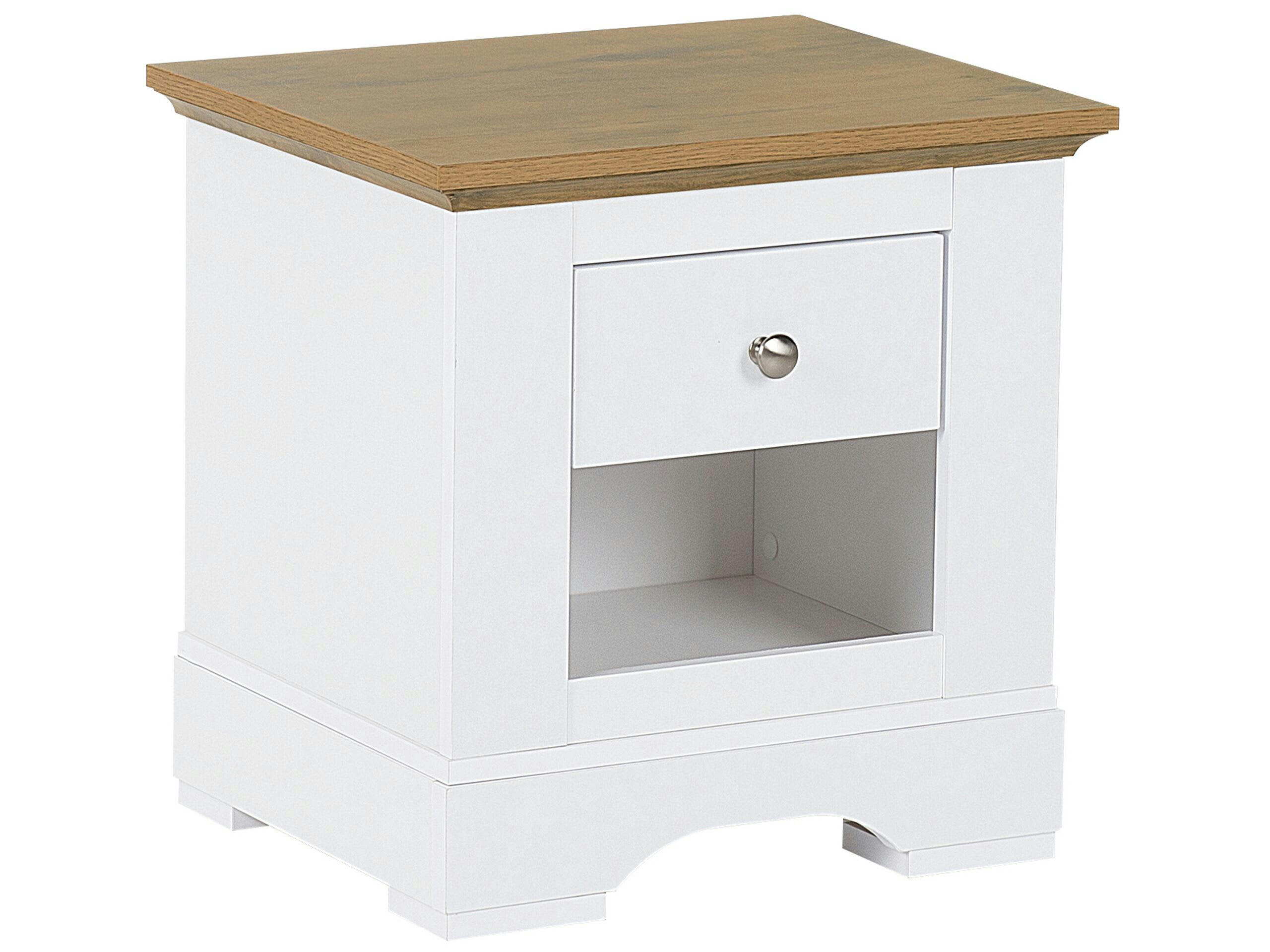 WINGLAY - Table de chevet blanche et effet bois de chêne