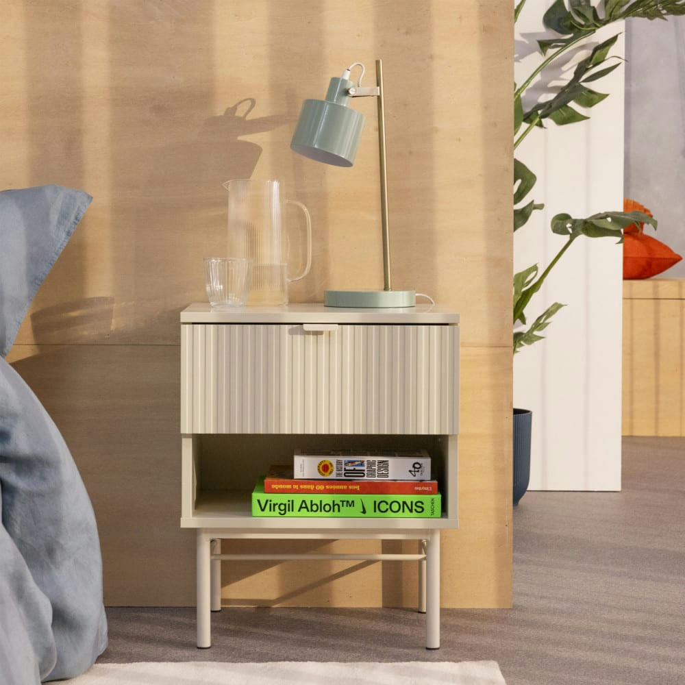 MOLLY - Table de chevet 1 tiroir, 1 niche en bois et métal crème