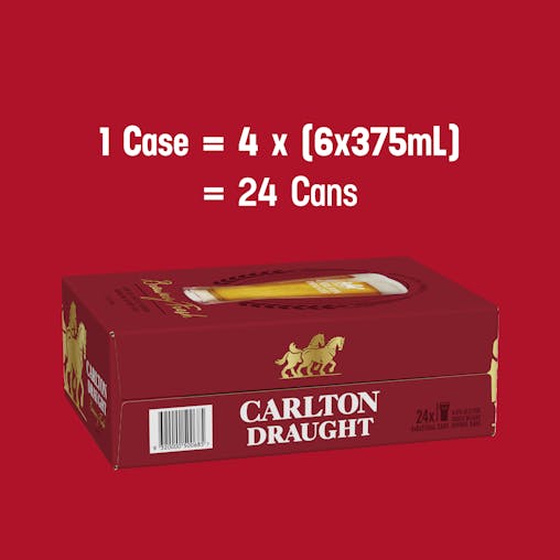 Carlton Draught, Full Strength Beer with Crisp Finish, Classic Australian Lager, 4.6% ABV, 375mL (Case of 24 Cans)