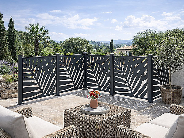 Clôture à poser en aluminium à motif tropical en découpe laser - Kit de départ - H114 x L118 cm - Anthracite - TOGIRO
