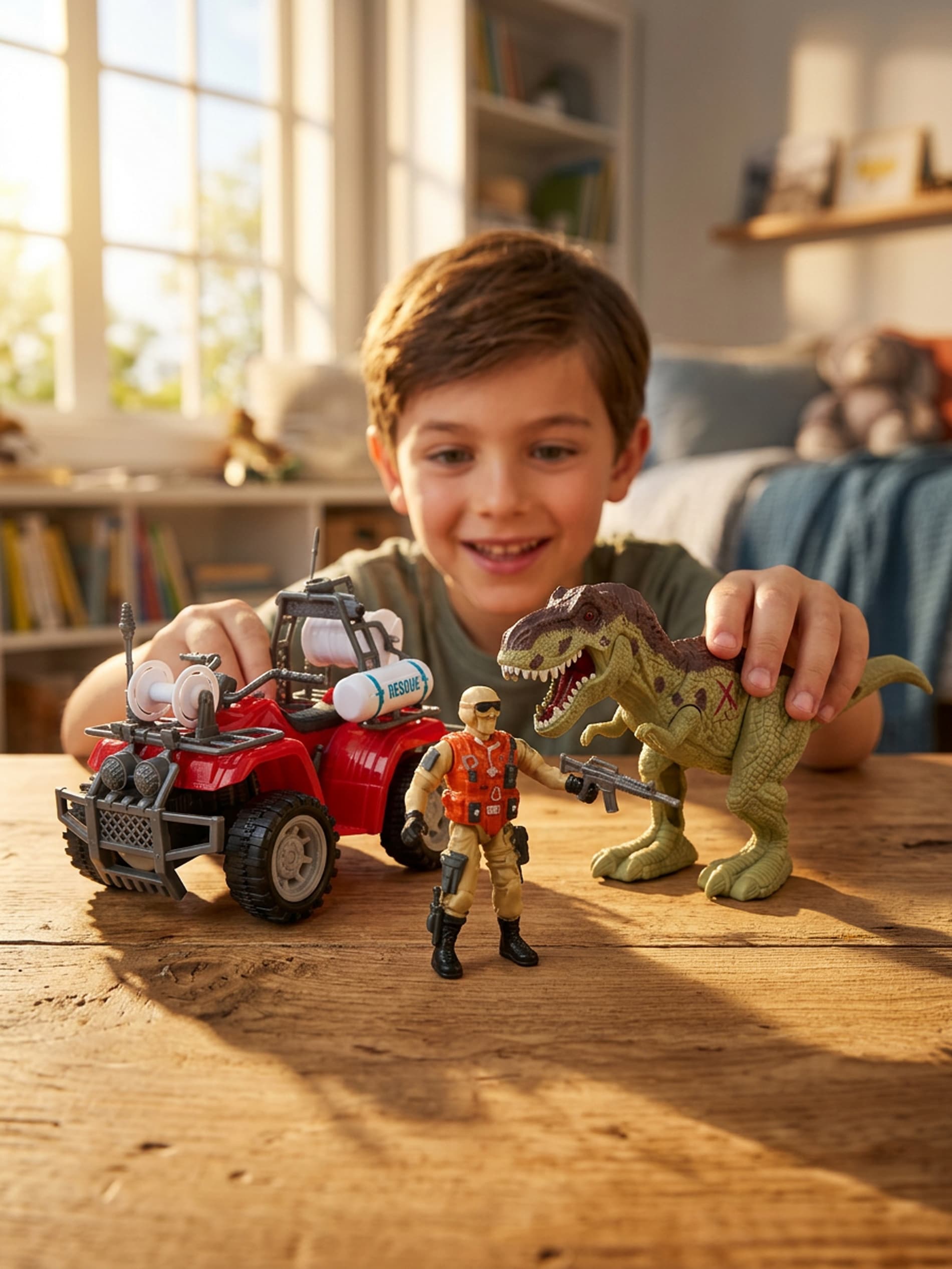 Zestaw figurek z dinozaurem i pojazdem 4 pack
