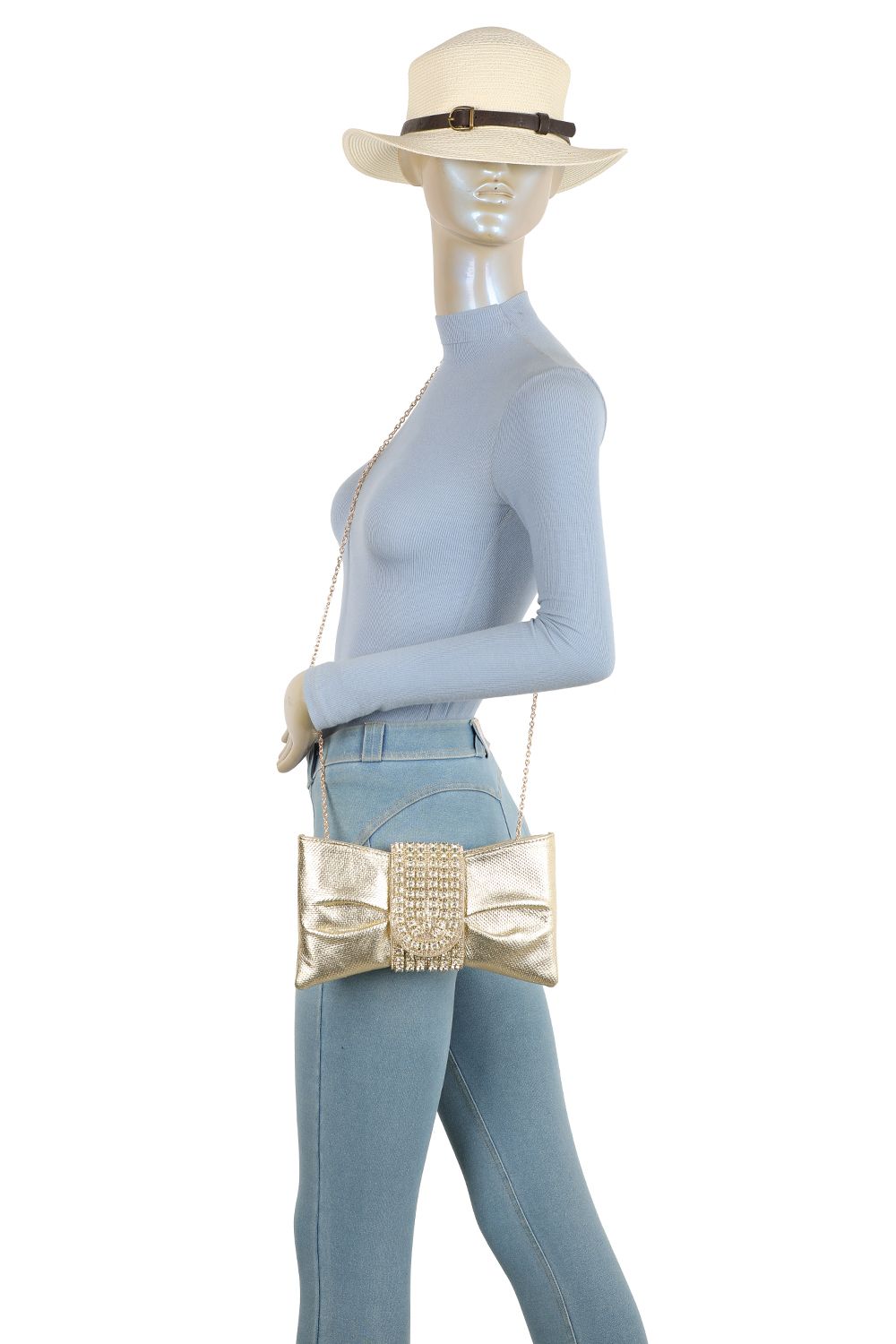 Fontanella Fashion Virelline Tie Shape Flap Zip Top Diamante Clutch Bag