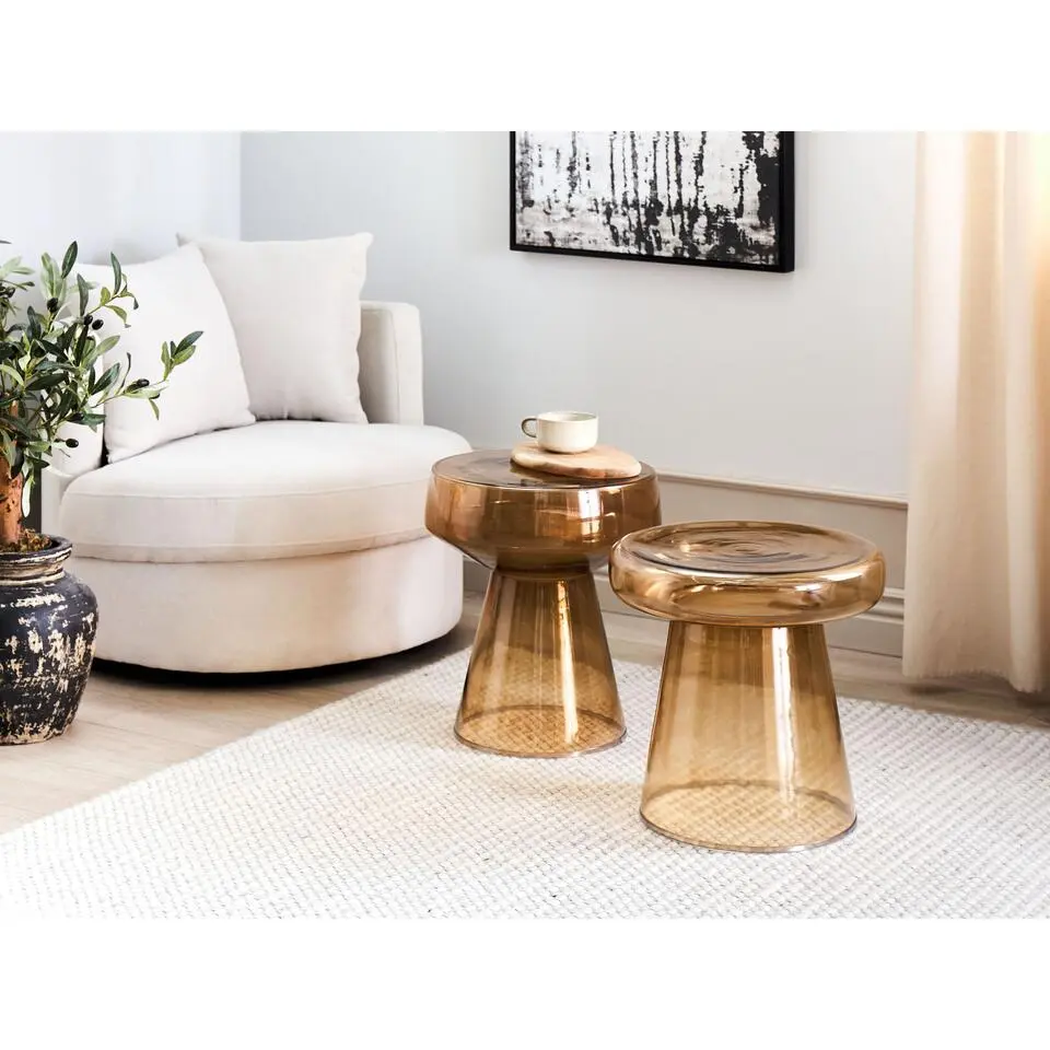 LAGUNA/CALDERA - Bijzettafel set van 2 - Goudbruin - Glas